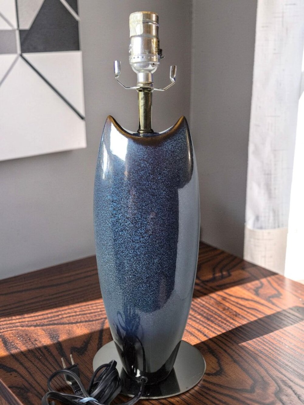 Mid-Century Modern Style Ceramic Table Lamp with a Blue Speckled Glaze Unique Fl